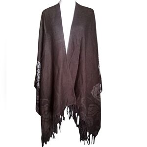 Unbranded Poncho Cape Neutral Brown Tones Floral Pattern One Size